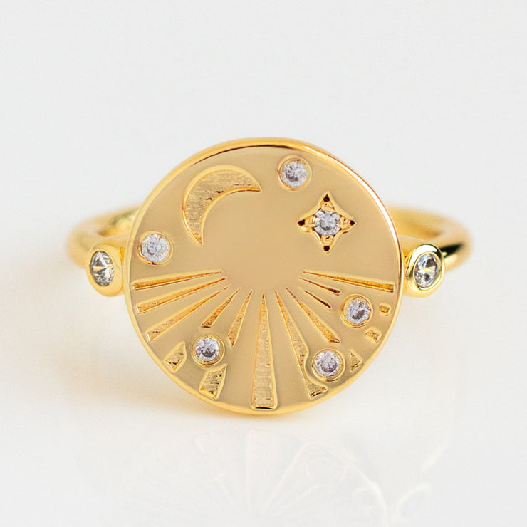 Daybreak Ring unique yellow gold modern celestial inspired sun moon jewelry leeada