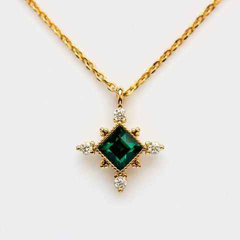 Yellow Gold Sierra Necklace in Emerald and White Opal – local eclectic