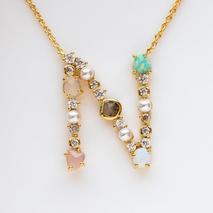 Opal Monogram Gold Pendant Necklace | Local Eclectic