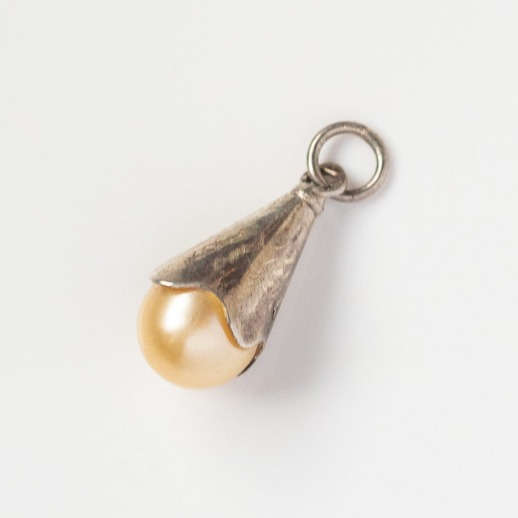Vintage Sterling Silver Etched Pearl Charm