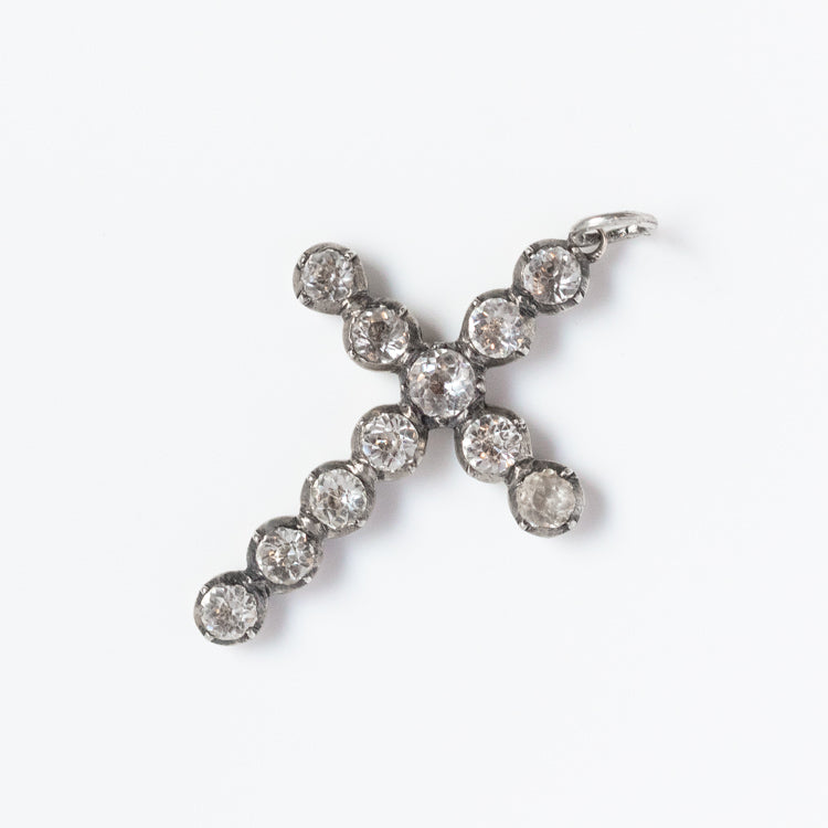 Vintage Sterling Silver Crystal Cross Charm