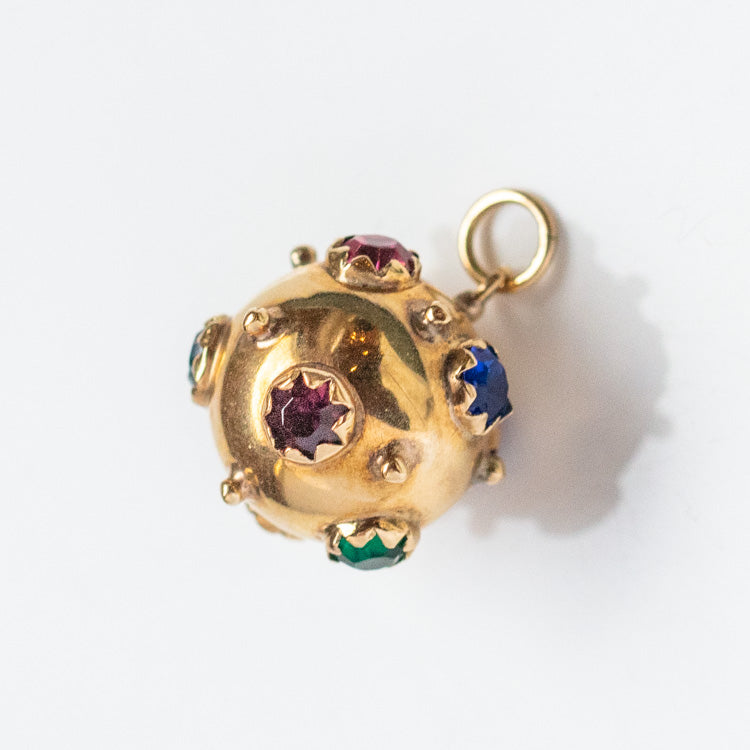 Vintage 18k Gold Rhinestone Ball Charm