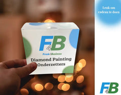 Packaging of Frenk4Business diamond painting coasters, ideal as a gift.