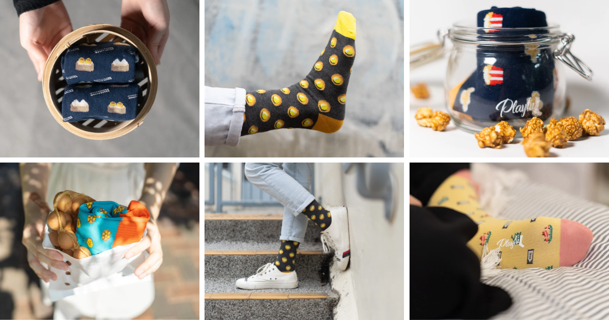 A collection of comfortable and stytlish socks from Playful socks with a Hong Kong theme.