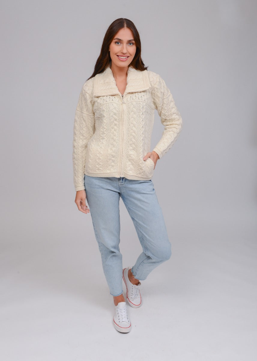 Aran Merino Wool Full Zip Cardigan