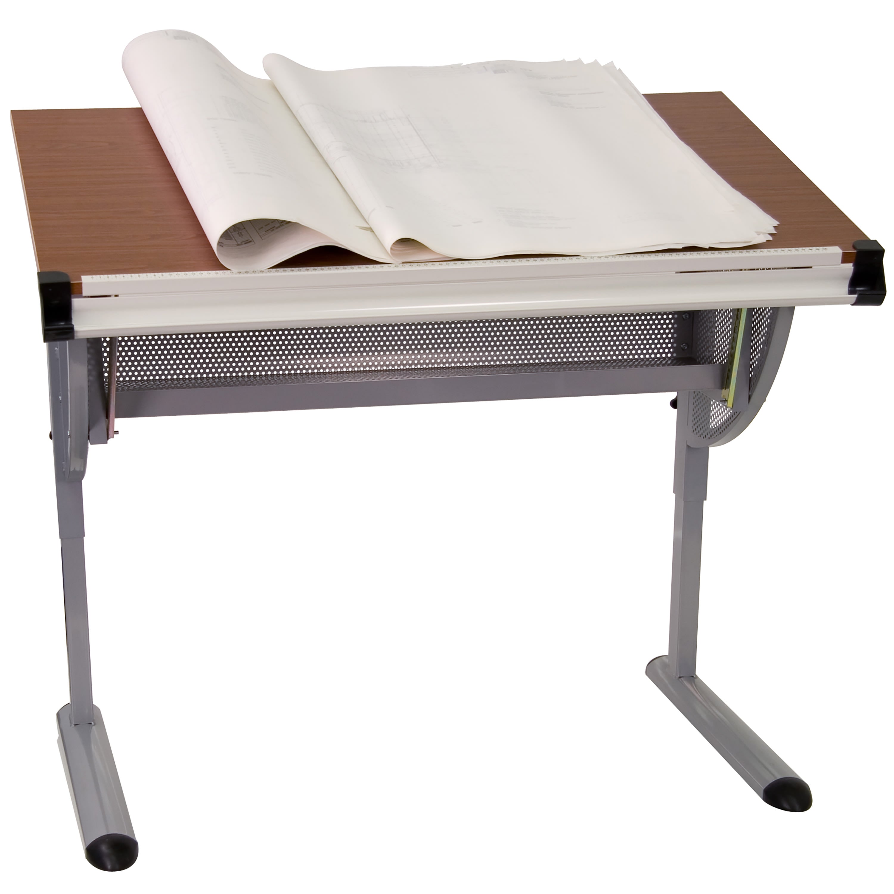 Adjustable Drawing and Drafting Table with Pewter Frame