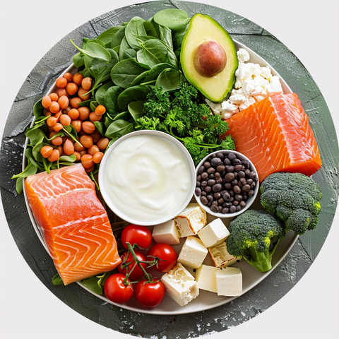 An image of a plate filled with foods rich in calcium