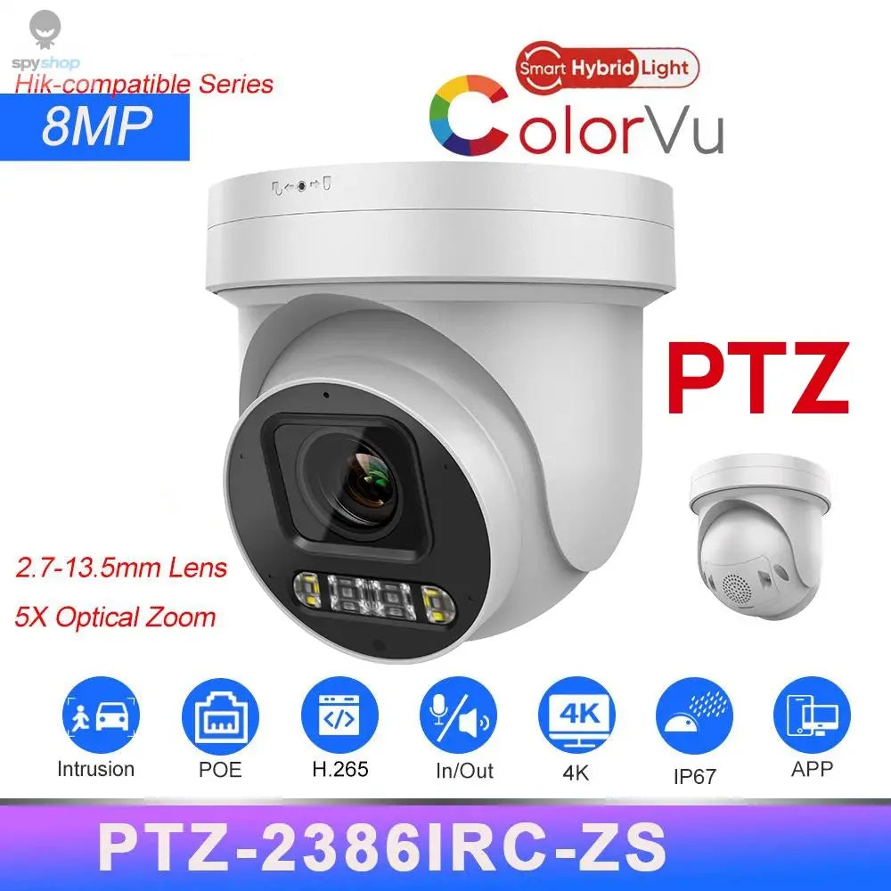 Hikvision Compatible 8MP ColorVu PTZ IP Camera 5X Zoom PoE 2-way Audio SD Card slot Surveillance IP Camera APP Remote Spy-shop.com