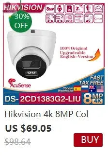 Hikvison 8MP 4K POE ColorVu IP Camera DS-2CD2687G2T-LZS IP67 IK10 AcuSense Motorize Varifocal Bullet 4X Zoom Home Surveillance Spy-shop.com
