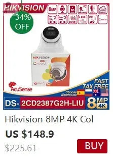 Hikvison 8MP 4K POE ColorVu IP Camera DS-2CD2687G2T-LZS IP67 IK10 AcuSense Motorize Varifocal Bullet 4X Zoom Home Surveillance Spy-shop.com