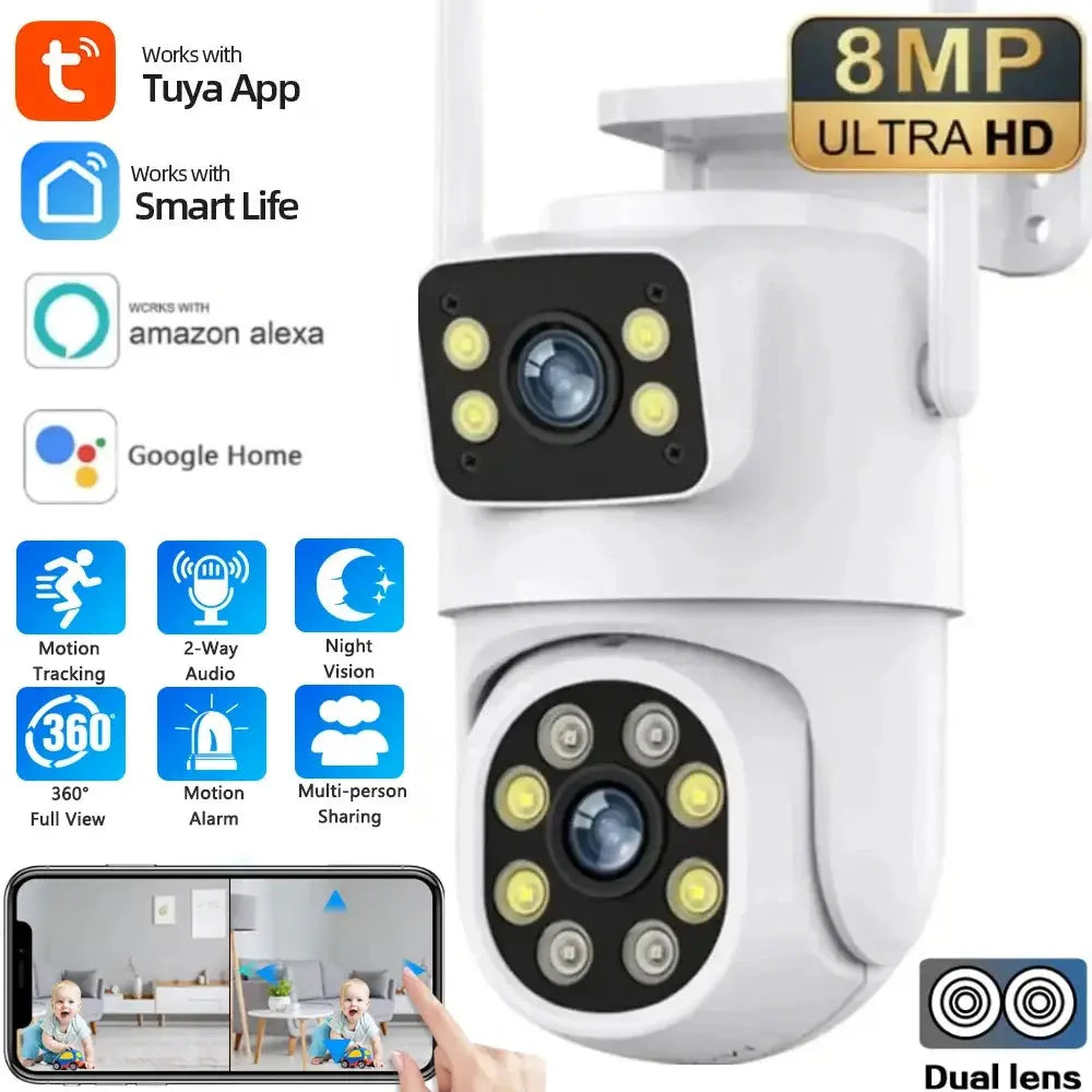 4K 8MP Dual Lens PTZ WIFI Camera Full HD Dual Screen Ai Human Auto Tracking Outdoor 4MP Security Video Surveillance Camera Tuya Spy-shop.com