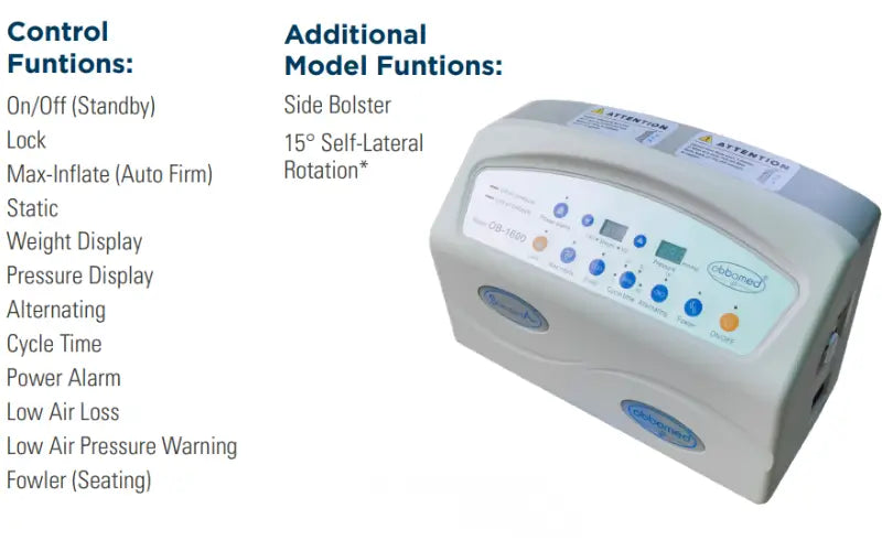 ObboMed OB-1600 UtilityAir™ Medical Air Mattress Control Unit Functions