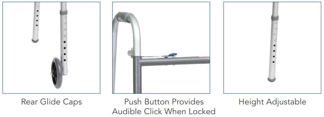 ProBasics Economy Two-Button Folding Steel Walker Features