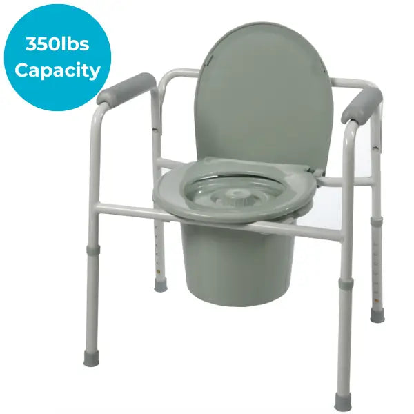 Three-in-One Steel Commode - Adjustable 3-in-1 Bedside Commode