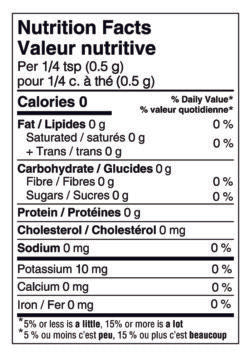 Chili peppers nutritional label