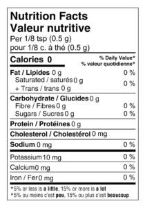 Onion minced nutrition label