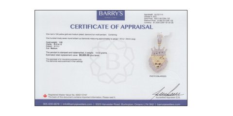 Barry's Jeweler Certificate