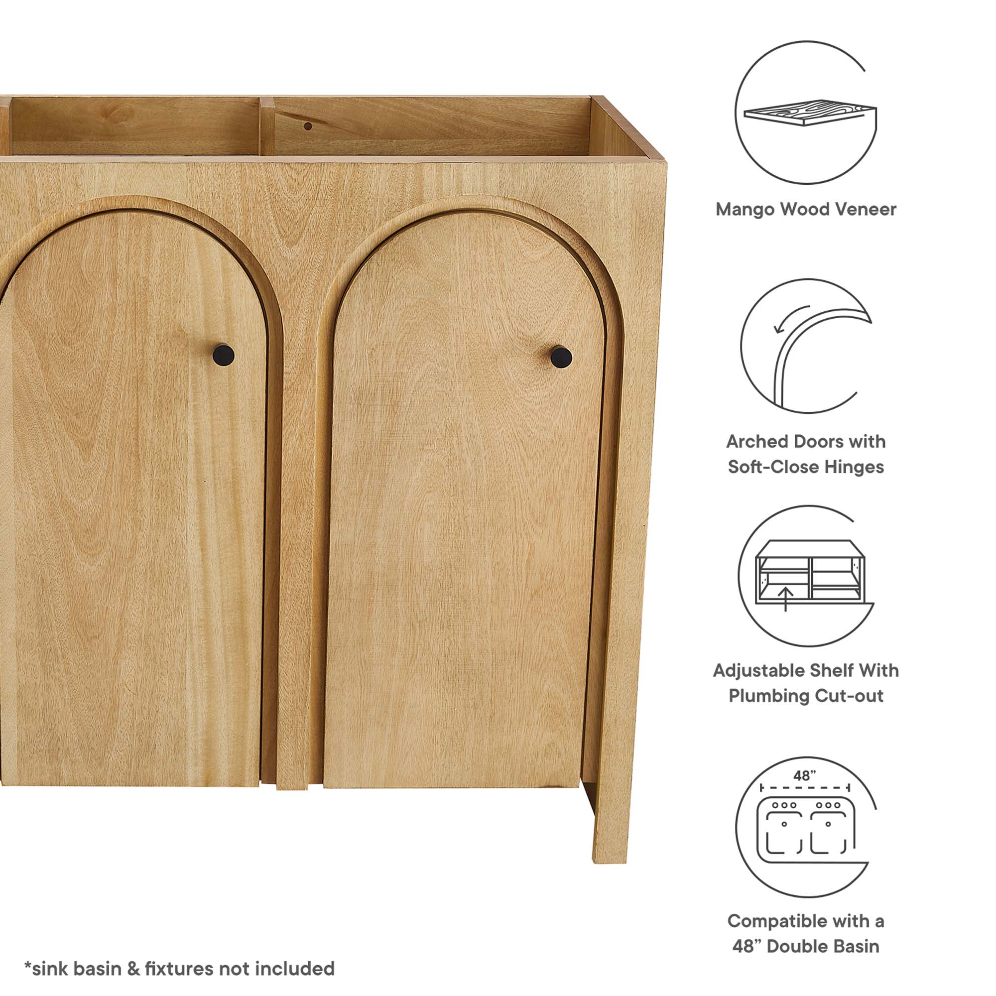 Appia 48" Bathroom Vanity Cabinet (Sink Basin Not Included) by Modway EEI-6541-OAK