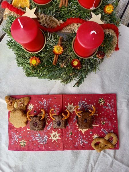 Weihnachtsbrownies, Weihnachtskranz, Mini Brezel,