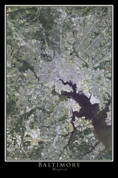Baltimore Maryland Satellite Poster Map — aerial views ...