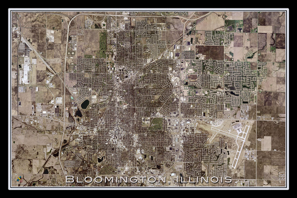 Bloomington Illinois From Space Satellite Poster Map Free Shipping   Bloomington Illinois Grande 