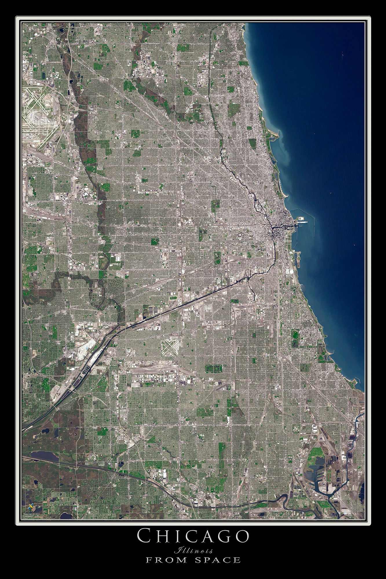 The Chicago Illinois Satellite Poster Map