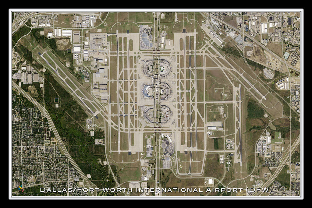 The Dallas Ft Worth Intl Airport Texas Satellite Poster Map