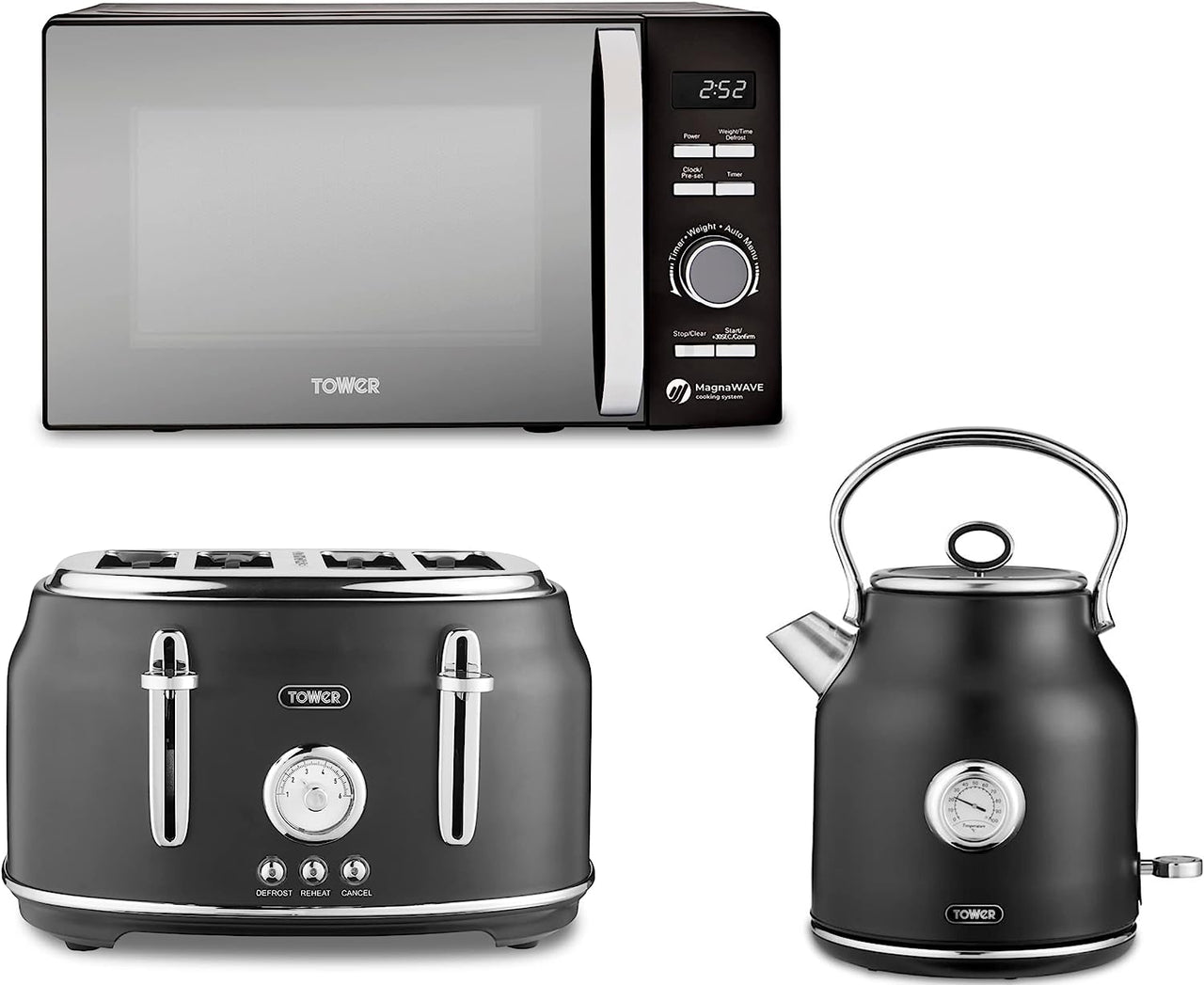 TOWER Rose Gold White MANUAL Microwave, 1.7L Quiet Boil Kettle & 4