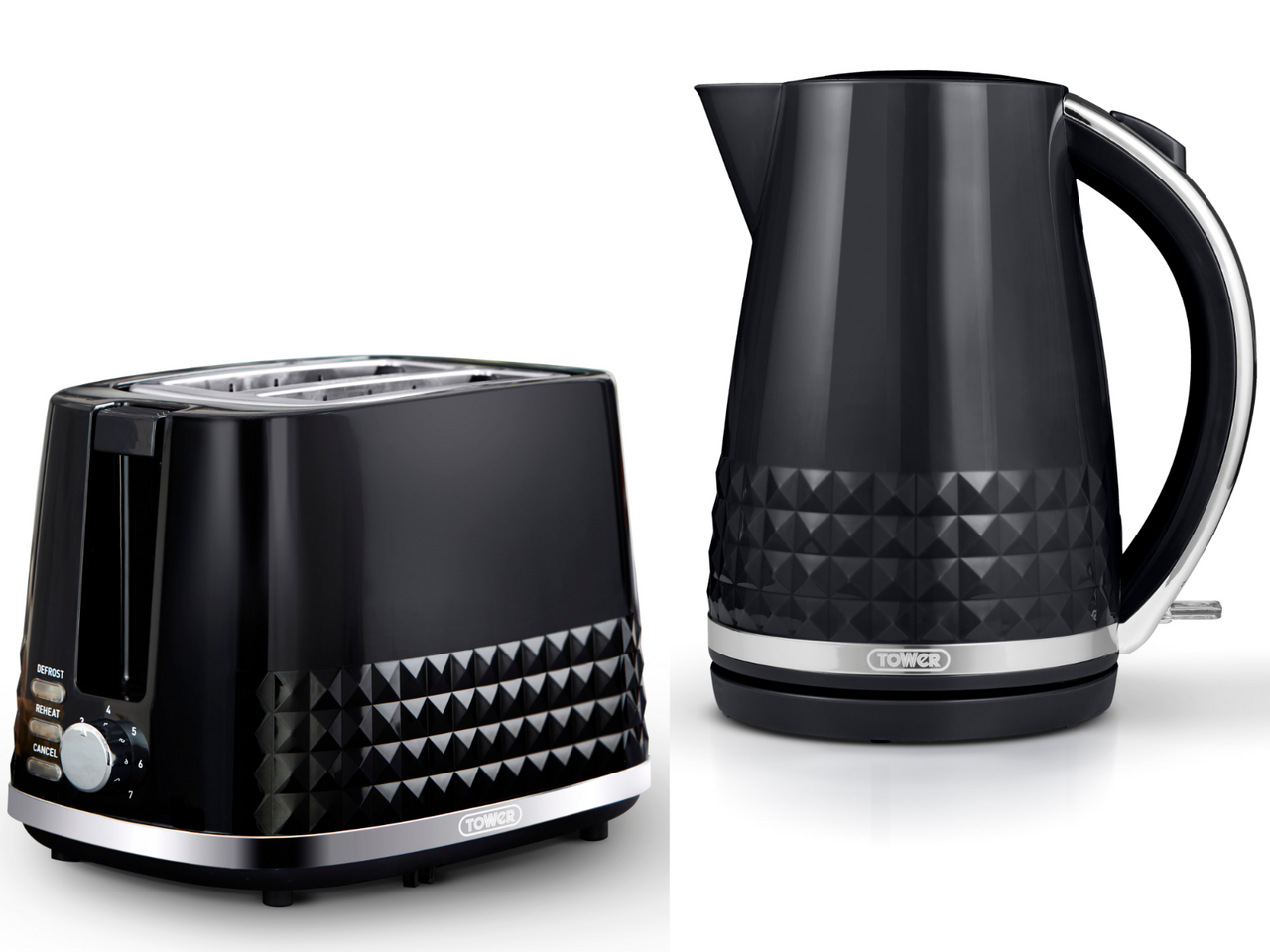 Daewoo 2 Set Bundle - 1.7L Kettle 3kw & 2 Slice Honeycomb Toaster Black