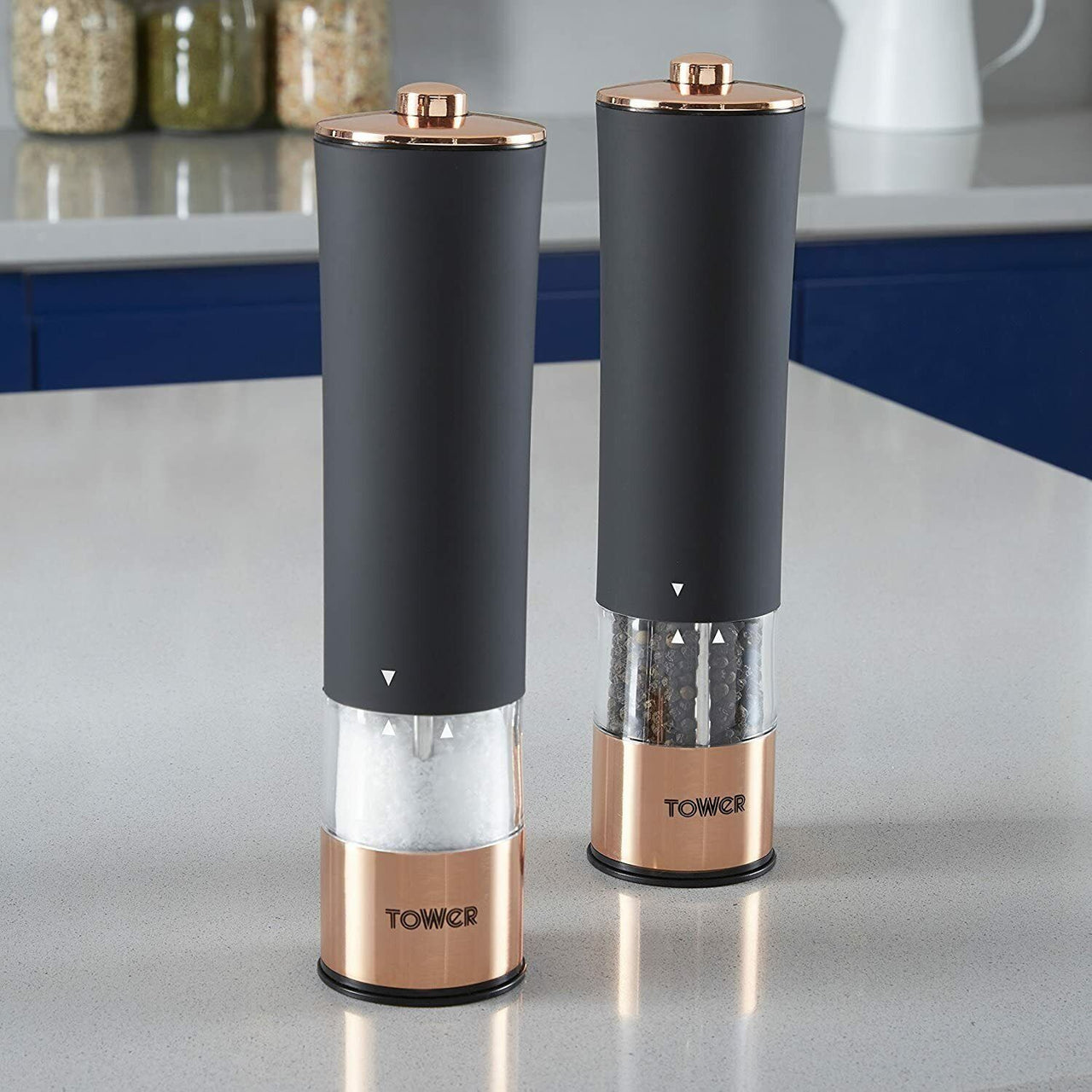 Tower Marble Rose Gold Electric Salt & Pepper Mill Set 3 Year Guarante