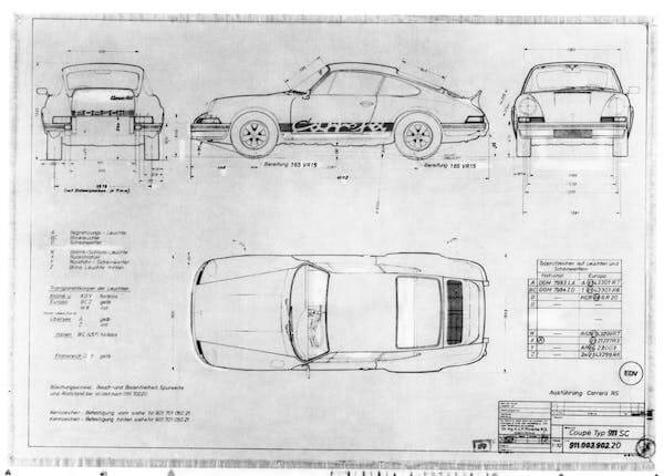 1972 Porsche 911 2.7 Carrera RS blueprint car dimensions and original specs
