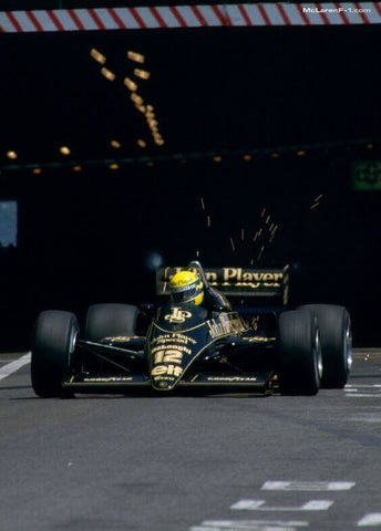 Ayrton Senna driving the Lotus 97T at Monaco when exiting the tunnel