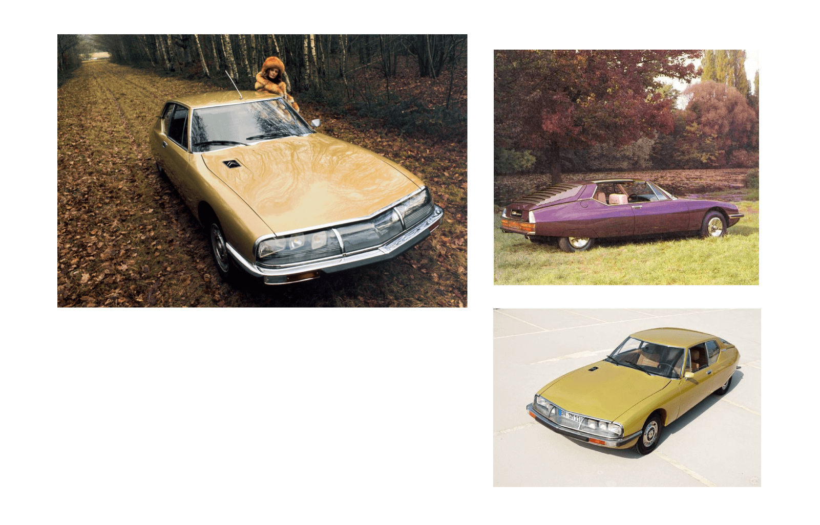 Citroen SM 70s photo collage of Citroen SM print ads