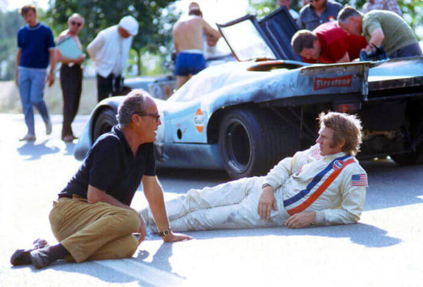 Steve McQueen on the set of Le Mans movie of 1970