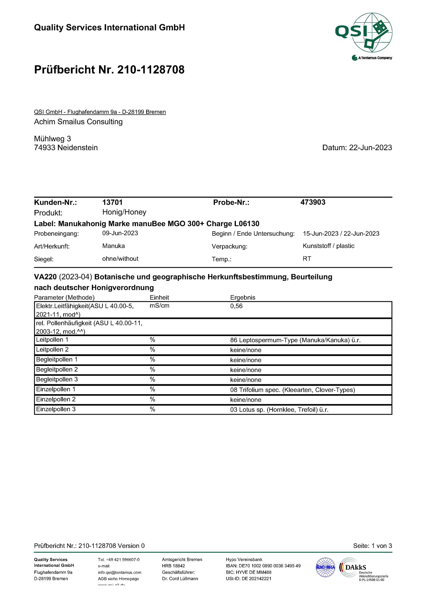 manuBee MGO 300 Pollenanalyse-Herkunftsnachweis Seite 1