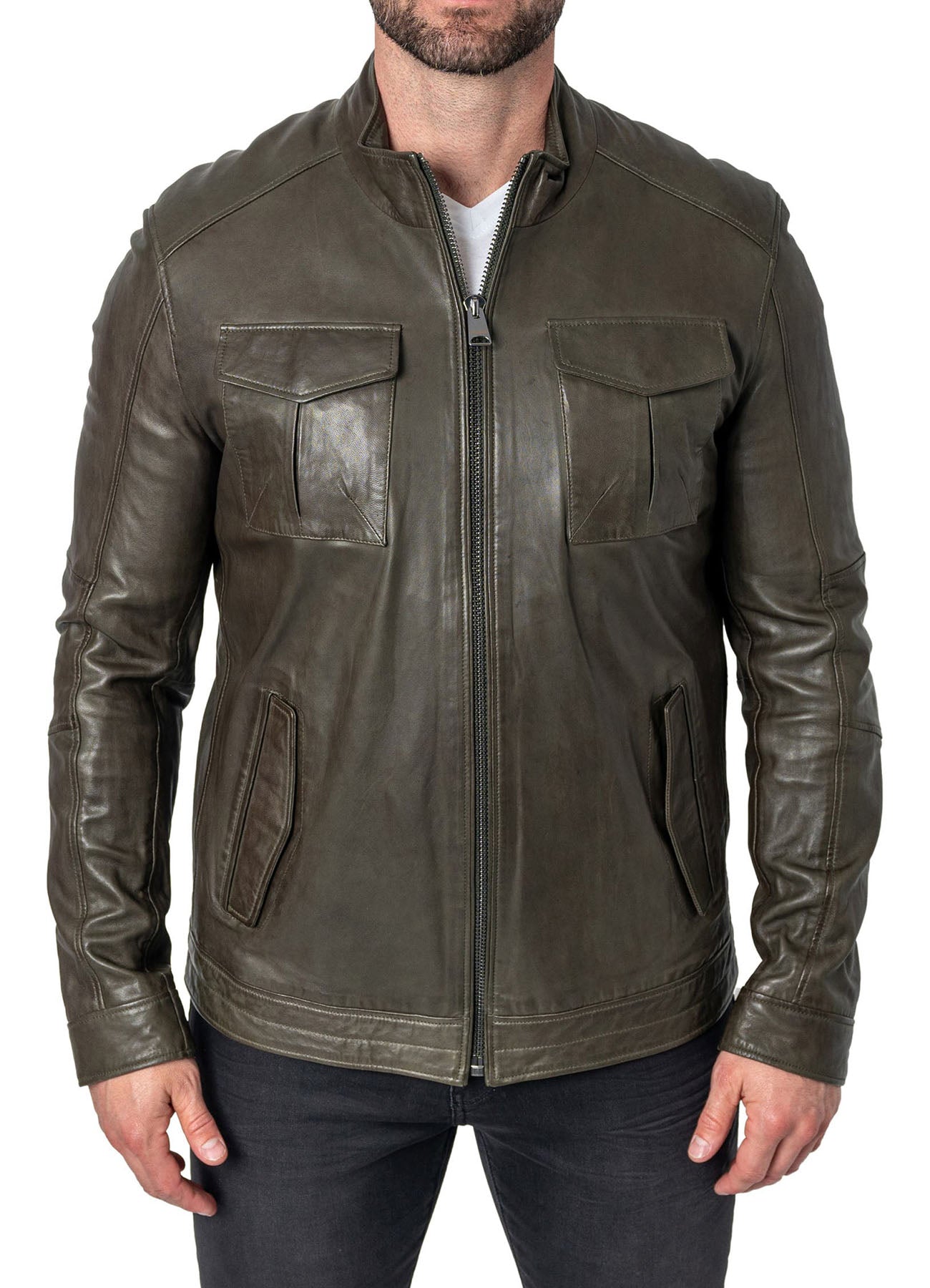 Mens Olive Green Leather Jacket | Shop Now!