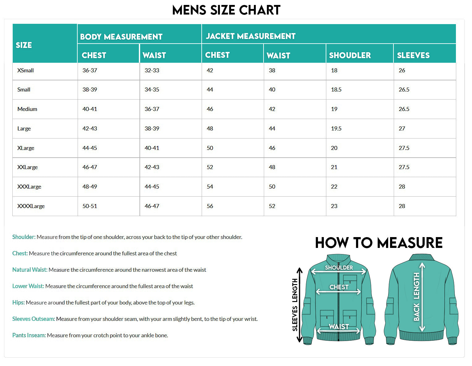 mens size chart