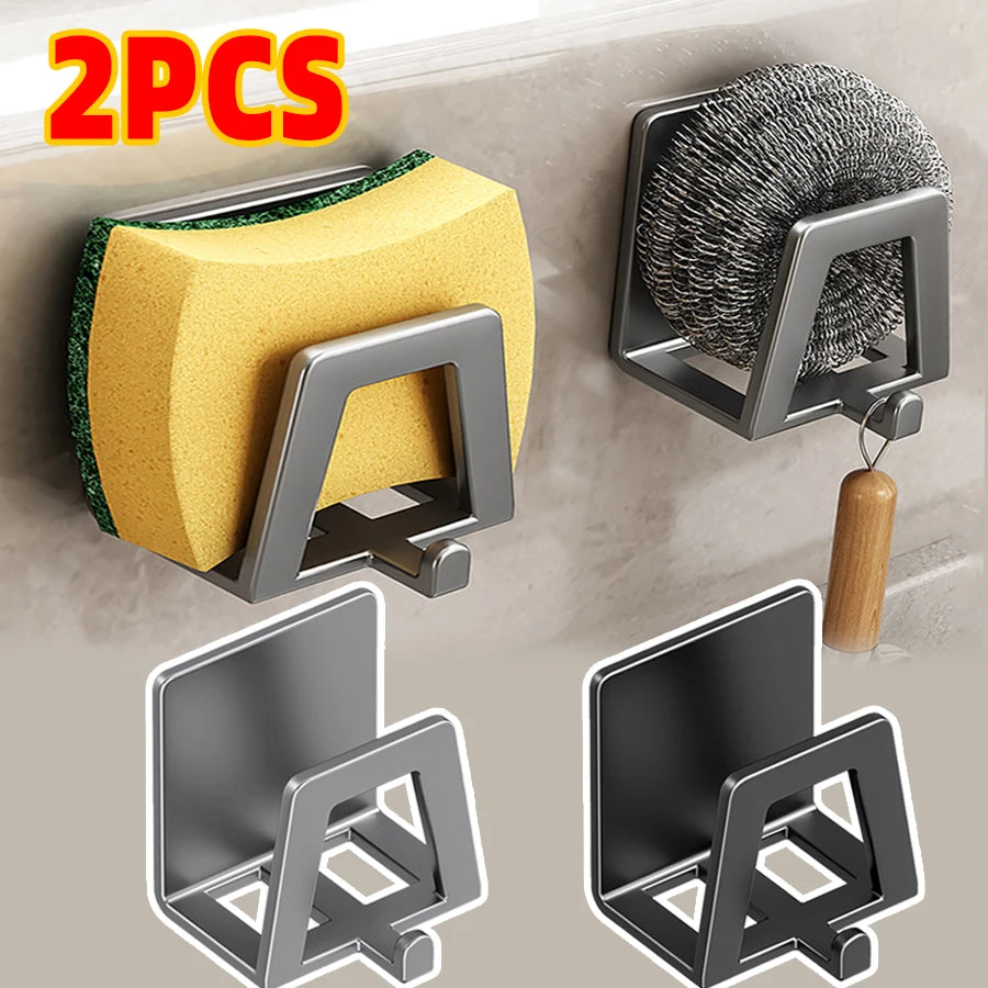 Kitchen Accessories Sink Sponge Rack Pot Lid Rack Drain Storage Holder Self Adhesive Stainless Steel Organizer Wall Hooks
