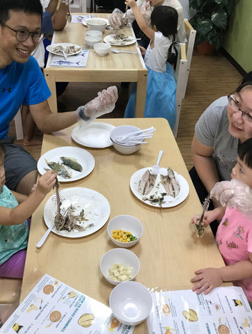 Children eating fish