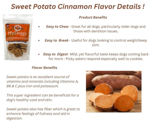 post describing My Doggy cookie benefits plus focusing on possible benefits of sweet potato cinnamon flavor.