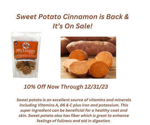 pictures of sweet potato vegetable plus cookie treats of this flavor in 10oz pouch. Also,has copy about the benefits of sweet potato.