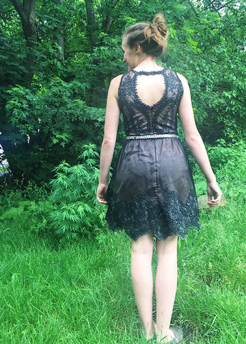 black lace princess seam dress