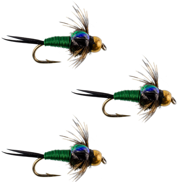 3 Pack Bead Head Green Copper John Nymph Fly Fishing Flies - Hook Size 16  from The Fly Fishing Place