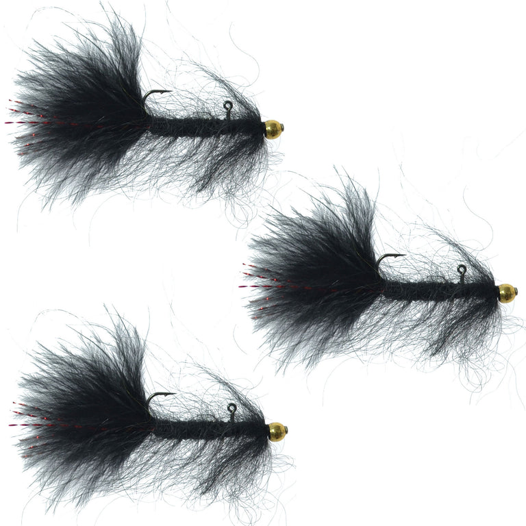 3 Pack Balanced Leech Size 12 - Black Tungsten Bead Head Jig Lake Streamer  Wet Fly from The Fly Fishing Place