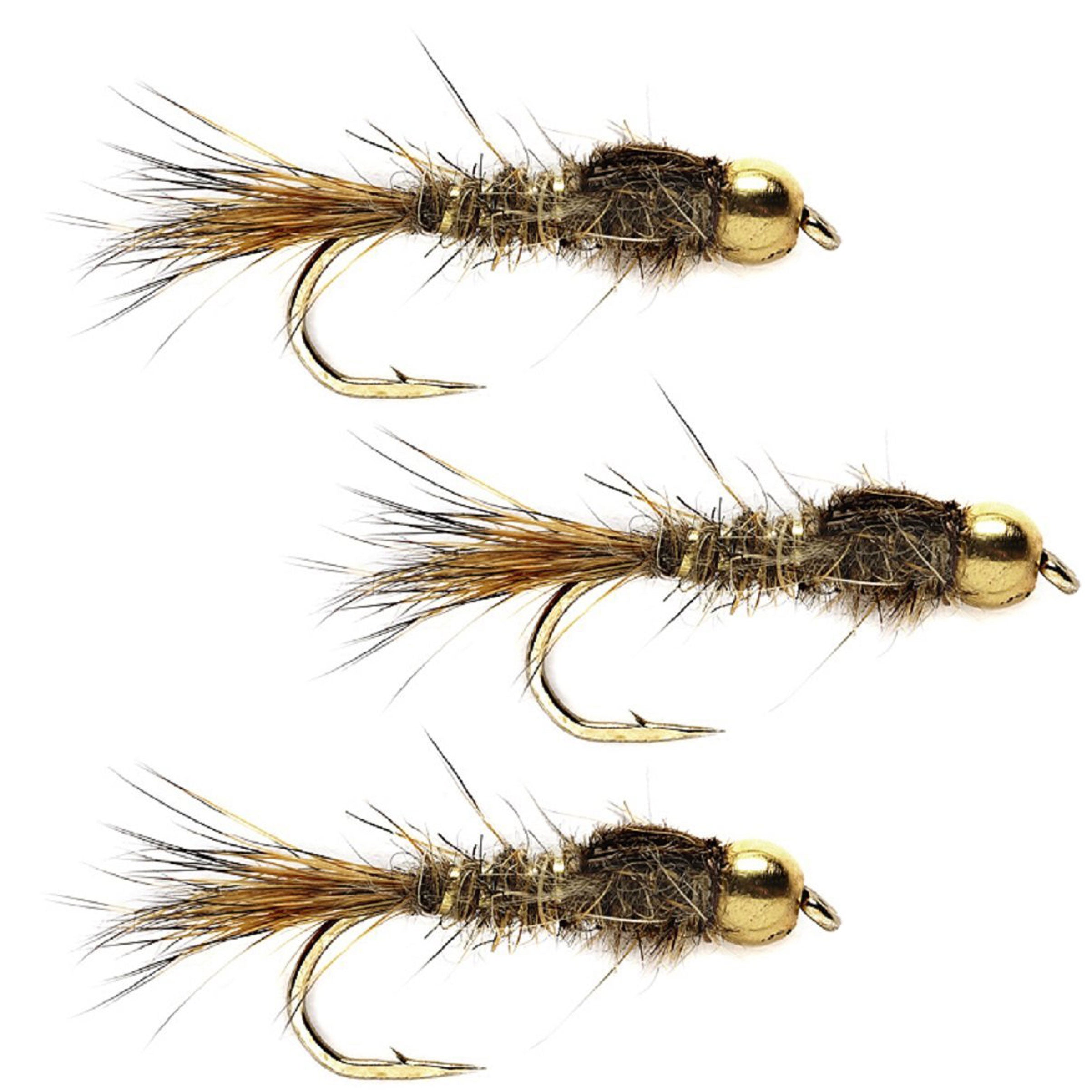 3 Pack Bead Head Gold Ribbed Hare's Ear Nymph Fly Fishing Flies Hook S