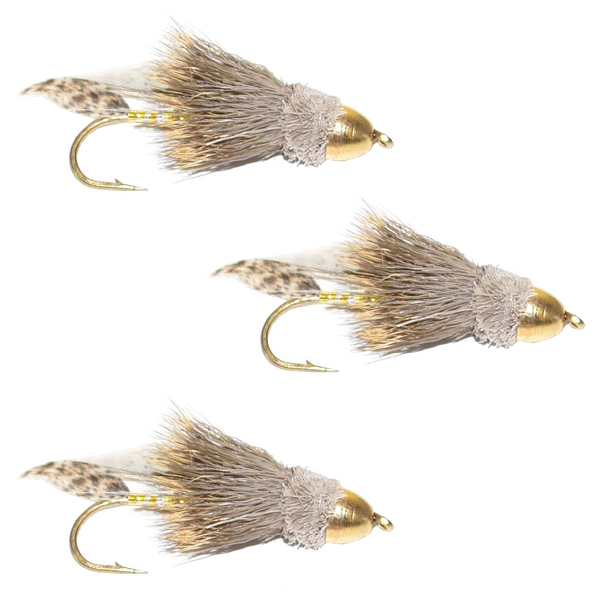 3 Pack Cone Head Muddler Minnow Trout and Bass Streamer Fly - Hook Siz
