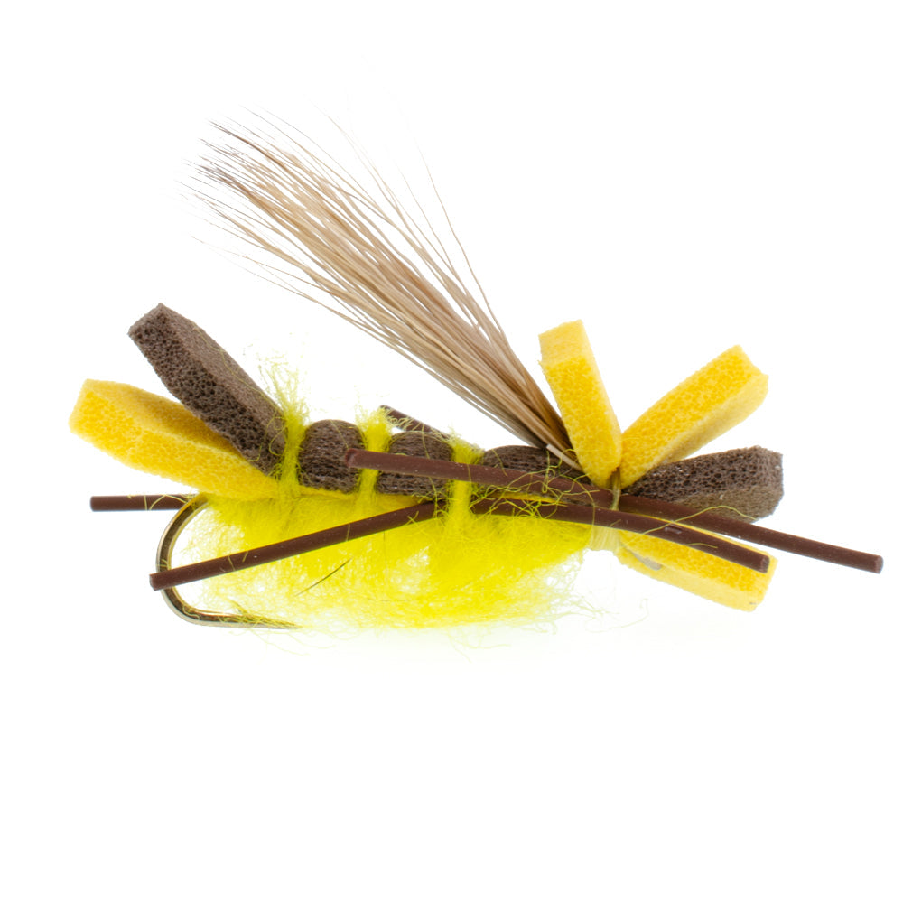 Godzilla Hopper Trout Flies - Yellow High Visibility Grasshopper or St