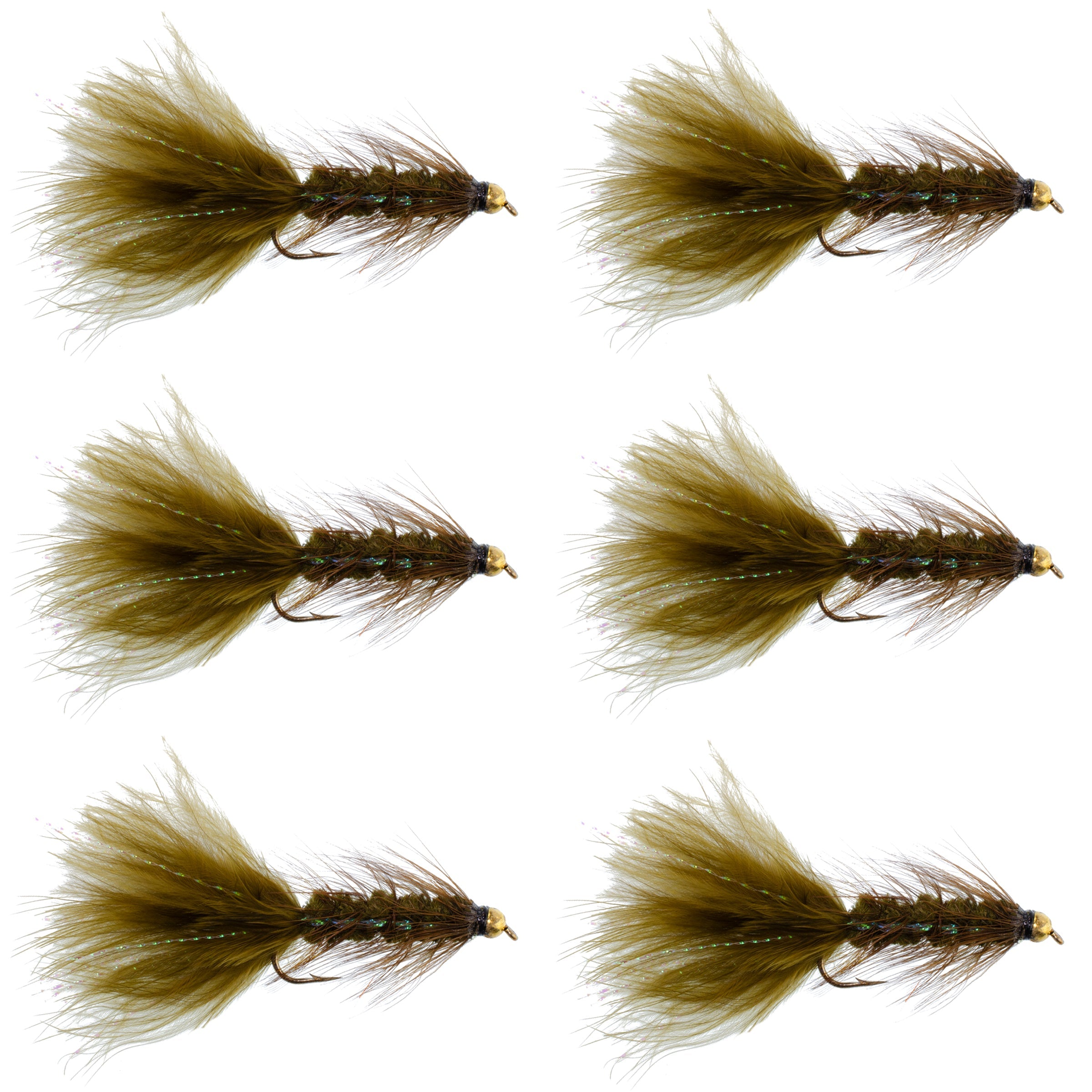 Dark Olive Bead Head Crystal Woolly Bugger Classic Streamer Flies - Se