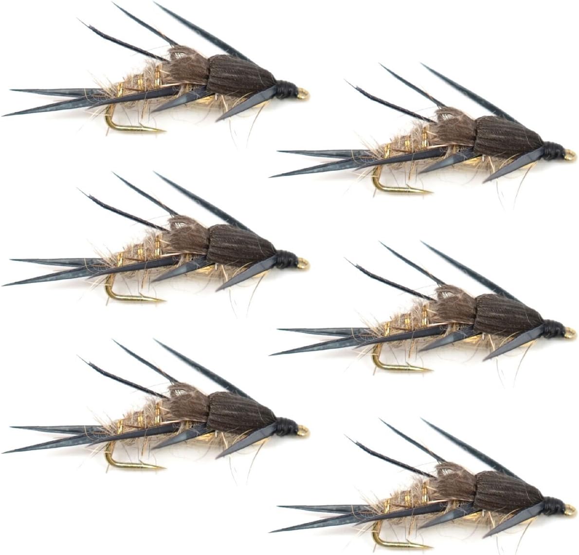 3 Pack Double Bead Black Biot Legs Gold Ribbed Hare's Ear Nymph Fly Fi