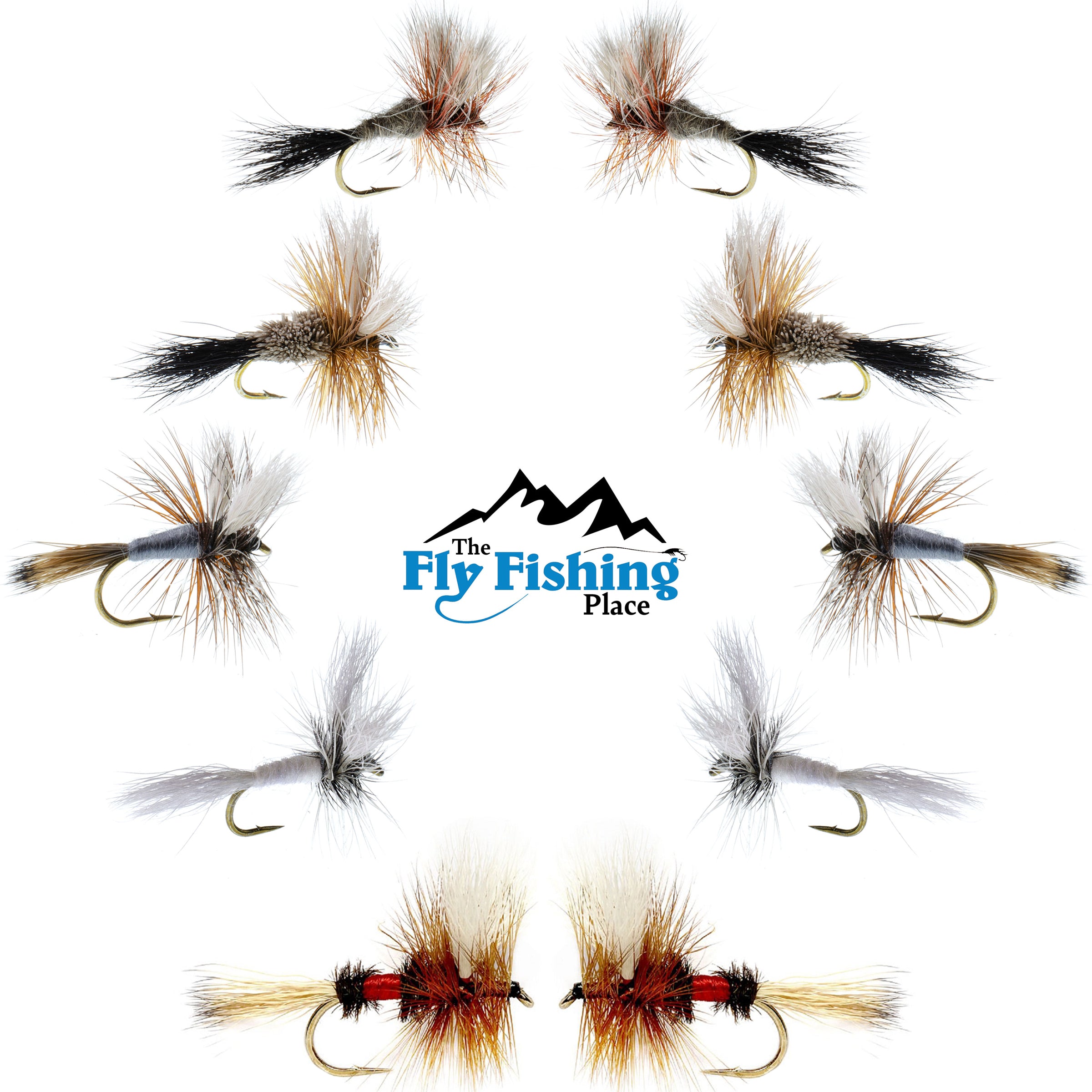  The Fly Fishing Place Essential Classic Trout Dry Fly Fishing  Flies Assortment - Set of 12 Flies Size 12.14, and 16 : Sports & Outdoors